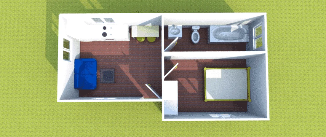 Plano casa prefabricada sobre losa de hormigón